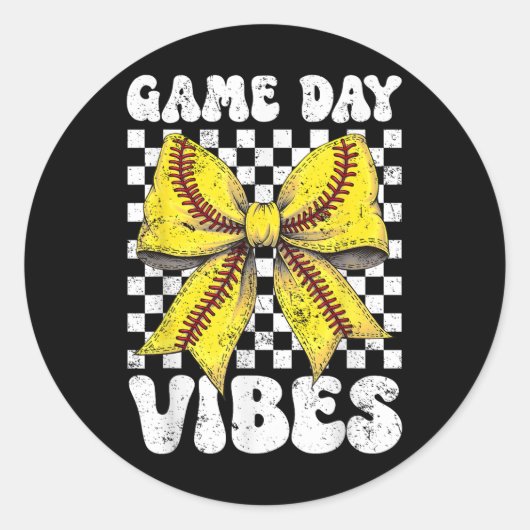 Game Dag Vibes Coquette Bow Softbal Mama Softbal Ronde Sticker (Voorkant)