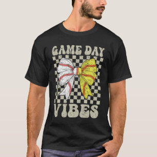 Game Dag Vibes Coquette Bow Softbal Mama Softbal T-shirt