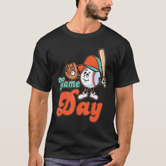 Game Day Baseball And Softball Fan Groovy Play Pla T-shirt (Voorkant)