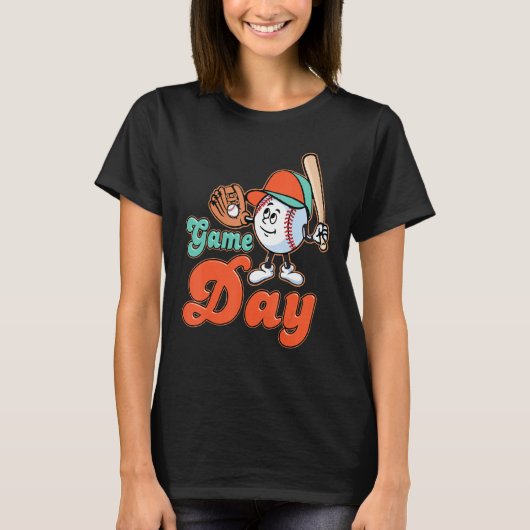 Game Day Baseball And Softball Fan Groovy Play Pla T-shirt (Voorkant)