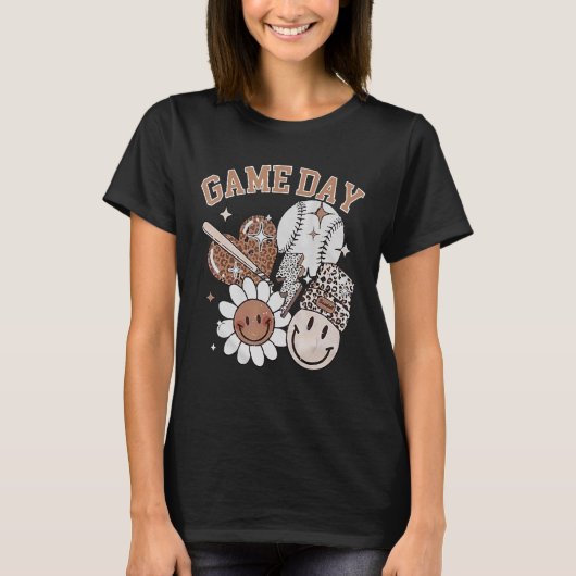 Game Day Baseball en Softbal Fan Groovy Play Play T-shirt (Voorkant)