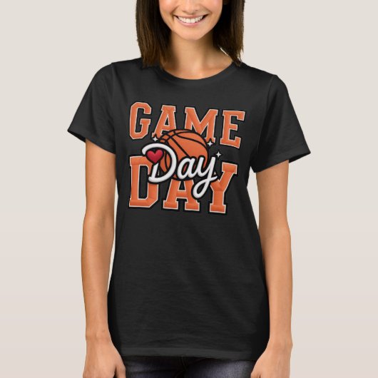 Game Day Basketbal Chenille Patch Stijl Varsity T-shirt (Voorkant)