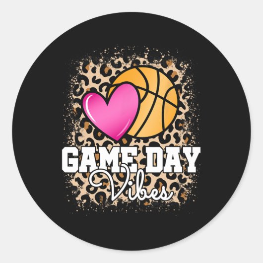 Game Day Basketball Leopard Print Women Girls Bask Ronde Sticker (Voorkant)