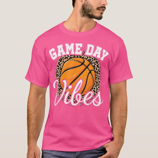 Game Day Basketball Leopard Print Women Girls Bask T-shirt (Voorkant)