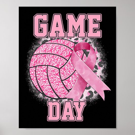 Game Day Breast Cancer Bewustheid Roze Volleybal Poster (Voorkant)