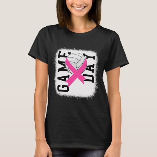 Game Day Breast Cancer Bewustheid Roze Volleybal T-shirt (Voorkant)