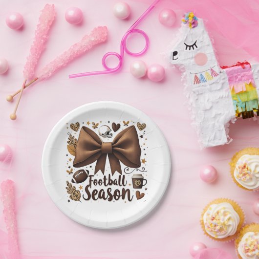 Game Day Football Bow Coquette Football Seizoen Papieren Bordje (Feest)