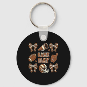 Game Day Football Coquette Bow Football Mom Vrouwe Sleutelhanger