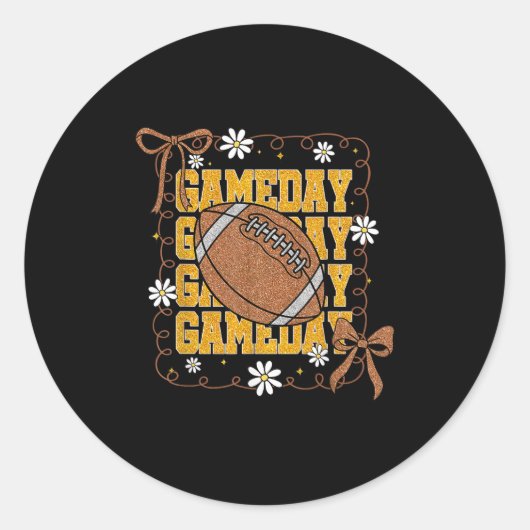 Game Day Football Season Football Mama Girl Black  Ronde Sticker (Voorkant)