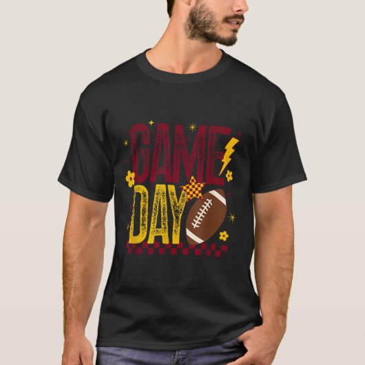 Game Day Football Seizoen Retro Maroon Goud gecont T-shirt (Voorkant)
