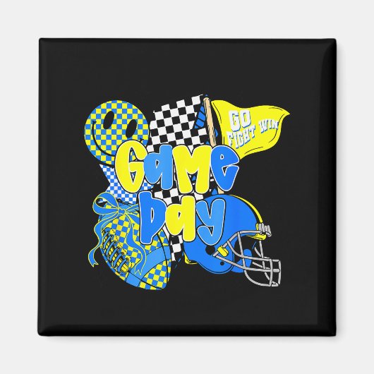 Game Day Football Team Srit Checkered Blue &amp; G Magneet (Voorkant)