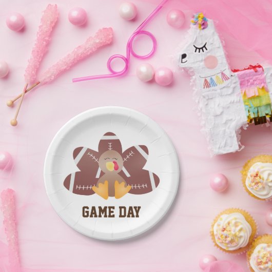 Game Day Football Turkey Feathers Brown Papieren Bordje (Feest)