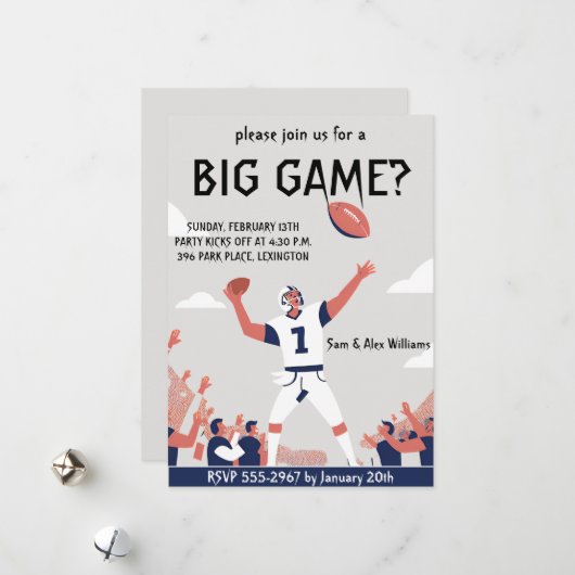 Game Day Glory: Super Bowl Bash 2025 Feestdagenkaart (Voorkant / Achterkant in situ)