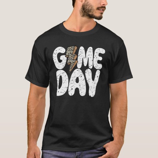 Game Day Leopard Print Lightning Bolt Football Spo T-shirt (Voorkant)