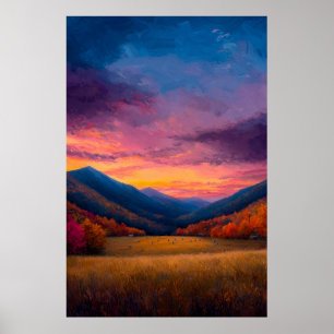 Game Day - Levendige herfst Mountain Sunset Landsc Poster