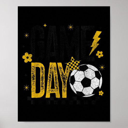 Game Day Retro Soccer Season Black &amp; Yellow Go Poster (Voorkant)