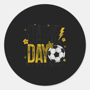 Game Day Retro Voetbal Seizoen Zwart & Geel Go Ronde Sticker