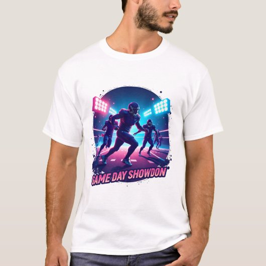 Game Day Showdown – Neon Football Action Graphic T-shirt (Voorkant)