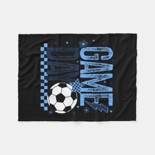 Game Day Soccer Season Retro Light Blue Checkered  Fleece Deken (Voorkant (Horizontaal))