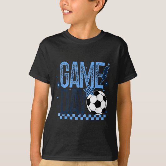 Game Day Soccer Season Retro Light Blue Checkered  T-shirt (Voorkant)