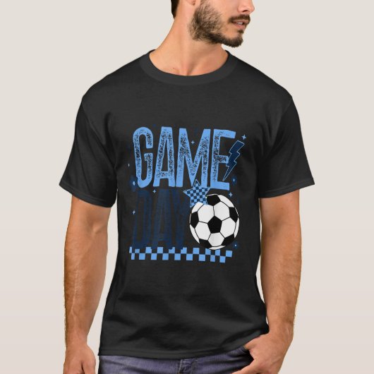 Game Day Soccer Season Retro Light Blue Checkered  T-shirt (Voorkant)