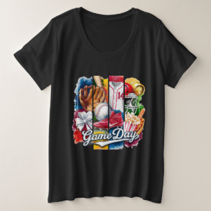 Game Day Sport Waterverf Collage Grote Maat T-shirt