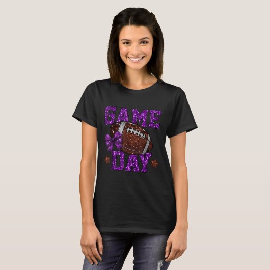 Game Day Touchdown Football Mom Girls Go Cheer Pur T-shirt (Voorkant volledig)