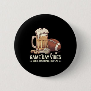 Game Day Vibes Beer Football Herhaal Funny Sports Ronde Button 5,7 Cm