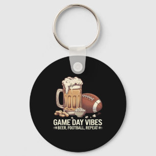 Game Day Vibes Beer Football Herhaal Funny Sports Sleutelhanger