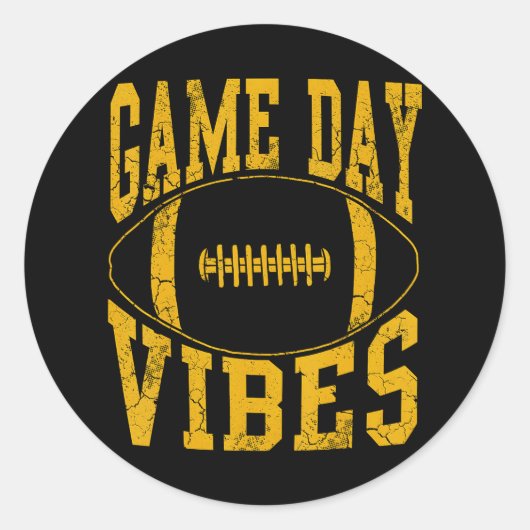 Game Day Vibes geel Football verontrust Ronde Sticker (Voorkant)