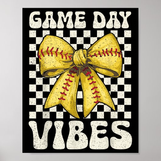 Game Day Vibes Groovy Coquette Bow Softbal Vrouwen Poster (Voorkant)