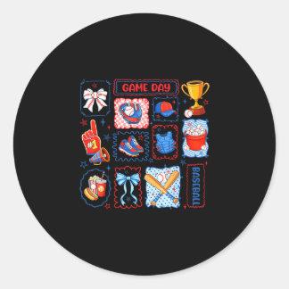 Game day vibes retro coquette bow baseball men ronde sticker