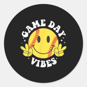 Game Day Vibes Smile Face Softbal Mama Mom Sister Ronde Sticker
