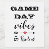 Game Day Vibes Team Hart Gepersonaliseerde Tekst Wijn Etiket (Enkel label)