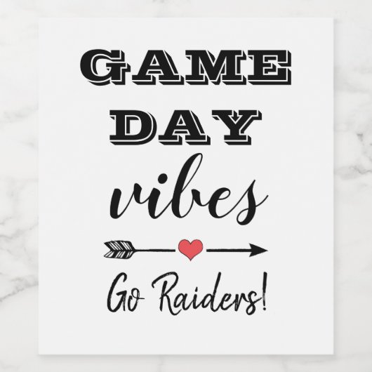 Game Day Vibes Team Hart Gepersonaliseerde Tekst Wijn Etiket (Enkel label)