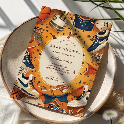Game Day Vintage Basketball Baby Shower Kaart