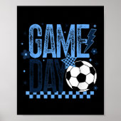 Game Day Voetbal Seizoen Retro Lichtblauw Geruit Poster (Voorkant)