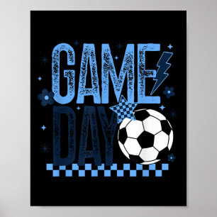 Game Day Voetbal Seizoen Retro Lichtblauw Geruit Poster