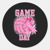 Game Day Volleyball Breast Cancer Awareness Nk Rib Ronde Sticker (Voorkant)