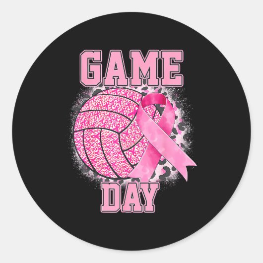 Game Day Volleyball Breast Cancer Awareness Nk Rib Ronde Sticker (Voorkant)