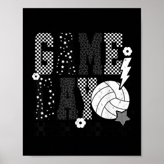 Game Day Volleyball Checkered Funny Volleyball  Poster (Voorkant)
