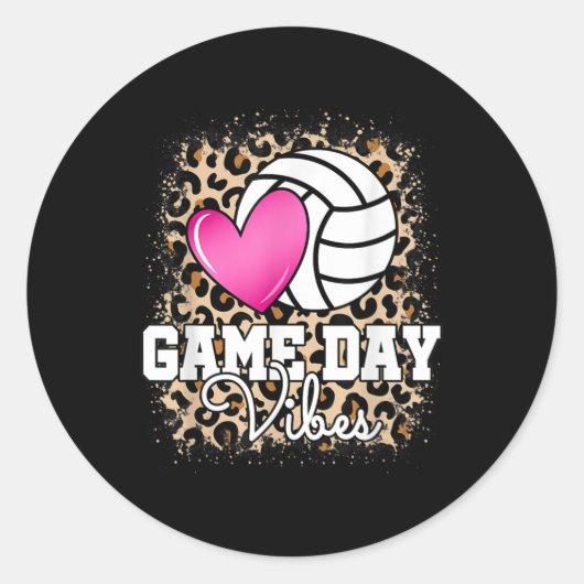 Game Day Volleyball Leopard Print Women Vol Ronde Sticker (Voorkant)