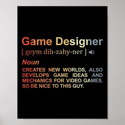 Game Designer Definition Game Programmeur Game Dev Poster (Voorkant)