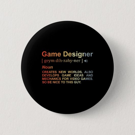 Game Designer Definition Game Programmeur Game Dev Ronde Button 5,7 Cm (Voorkant)