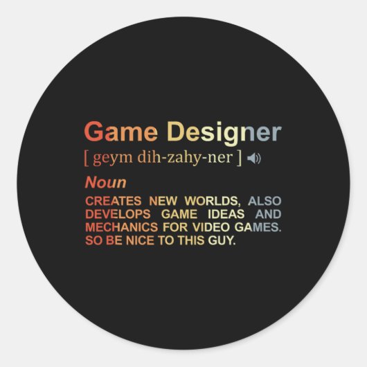 Game Designer Definition Game Programmeur Game Dev Ronde Sticker (Voorkant)