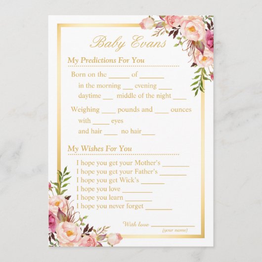 Game en wensen van de Schokdemper van de baby Advieskaart (Voorkant)