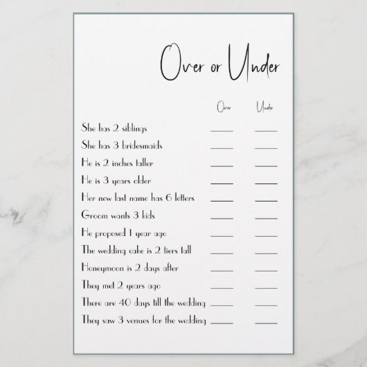 Game Flyer over of onder Couple Shower (Voorkant)