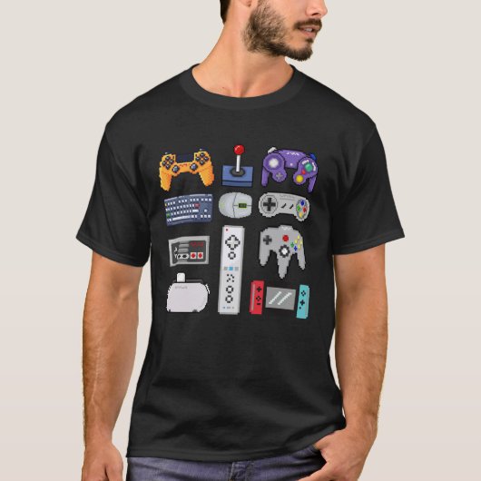 Game gamepad gamers met pixel-art controllers t-shirt (Voorkant)