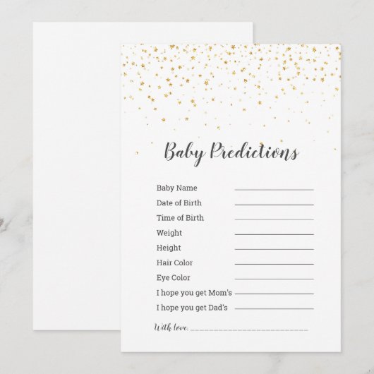 Game Gold Confetti Baby shower "Baby voorspellinge (Voorkant / Achterkant)