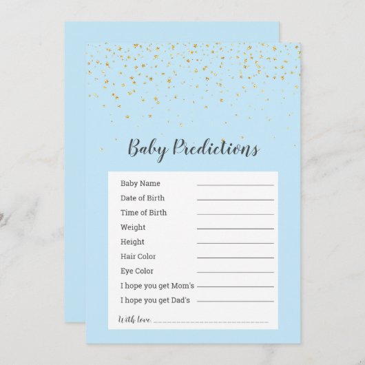 Game Gold Confetti Blue Shower "Baby voorspellinge (Voorkant / Achterkant)